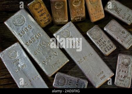 Assortiment rare de Homestake Mining Company silver bullion bars. Le plomb, le Dakota du Sud - USA Banque D'Images