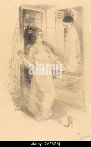 Représente un clown suspendu (Pierrôt pendu) d'Adolphe Léon Willette, 1894, montrant figure, posture, costume, expression, et style d'illustration satirique française du XIXe siècle. Banque D'Images