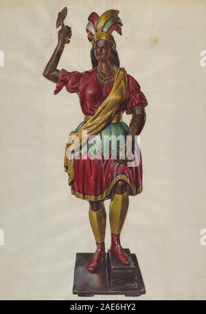 Il s'agit d'une figure indienne de Cigar Store créée aux États-Unis vers 1938, représentant la publicité du XXe siècle et les pratiques d'affichage de vitrine en Amérique. Banque D'Images