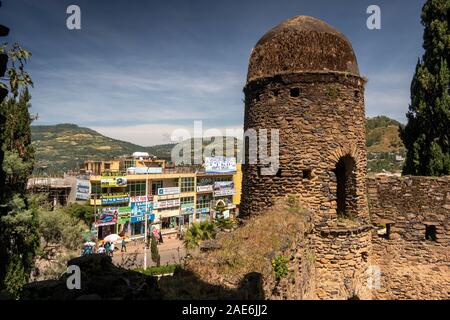 L'Éthiopie, région d'Amhara, Gondar, centre ville, vue élevée de Fasil Ghebbi Banque D'Images