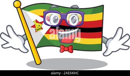 Geek super drôle drapeau zimbabwe smart mascot cartoon style Illustration de Vecteur