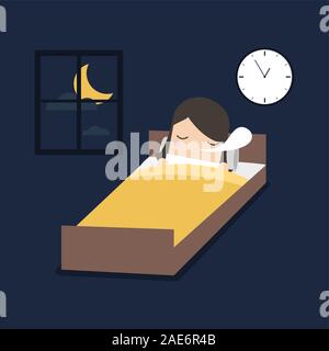 Femme dort sur le lit. Illustration de Vecteur