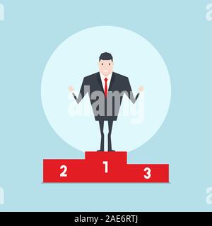 L'homme d'affaires trônant fièrement sur le numéro un podium. Illustration de Vecteur