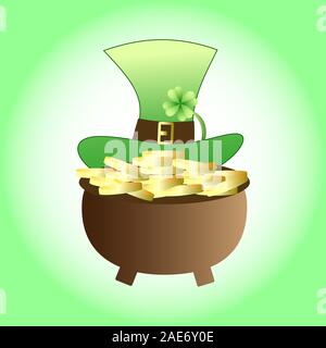 Shamrock ,chapeau de Leprechaun et un joueur avec des pièces d'or. Le jour de rue Patrick concept. Vector EPS10. Illustration de Vecteur