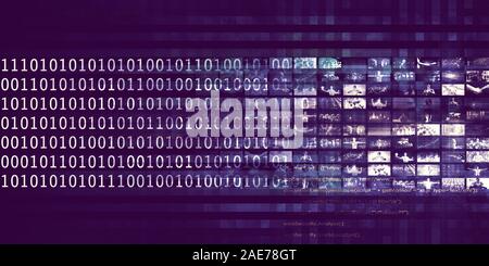 Concept de télécommunications multimédia avec la vidéo l'Art de mur Banque D'Images