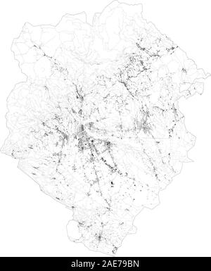 Carte Satellite de la province de Biella, villes et routes, bâtiments et routes des environs. Piémont, Italie. La carte des routes, rues Illustration de Vecteur