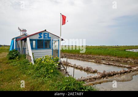 Chalet en bois et marais sur l'île de Noirmoutier, Vendée (85), région Pays de la Loire, France Banque D'Images