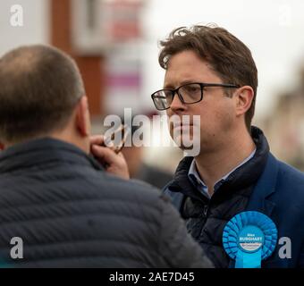 Brentwood Essex UK, 7 décembre 2019 Campagne électorale générale - Alex Burghart, parlementaire conservateur candidat à Brentwood et Ongar sur la campagne électorale dans la région de Brentwood Essex Crédit britannique Ian DavidsonAlamy Live News Banque D'Images