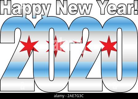 Bonne Année 2020 à Chicago à l'intérieur du pavillon - Illustration, 2020 BONNE ANNÉE 2020 les chiffres, les numéros de drapeau de Chicago Illustration de Vecteur