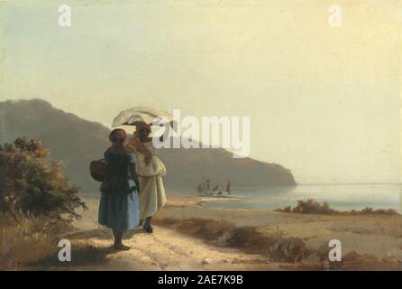 Deux femmes discuter par la Mer, Saint Thomas ; date 1856Camille Pissarro, deux femmes discutant par la mer, à St Thomas, 1856 Banque D'Images