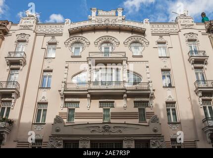 L'Art Nouveau de Riga, façade de maison sur 4 rue de l'Alberta (Alberta iela), architecte M. Eisenstein Banque D'Images