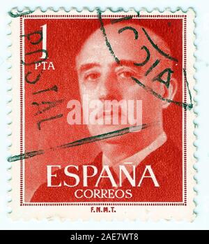 MERIDA, Estrémadure, Espagne ; DIC, 01, 2,018 - Timbres montrant un portrait du Général Francisco Franco 1892-1975. CIRCA 1949 Banque D'Images
