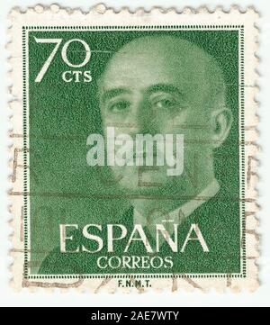 MERIDA, Estrémadure, Espagne ; DIC, 01, 2,018 - Timbres montrant un portrait du Général Francisco Franco 1892-1975. CIRCA 1949 Banque D'Images
