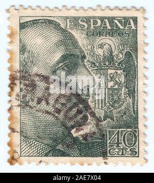 MERIDA, Estrémadure, Espagne ; DIC, 01, 2,018 - Timbres montrant un portrait du Général Francisco Franco 1892-1975. CIRCA 1949 Banque D'Images