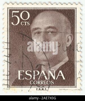 MERIDA, Estrémadure, Espagne ; DIC, 01, 2,018 - Timbres montrant un portrait du Général Francisco Franco 1892-1975. CIRCA 1949 Banque D'Images