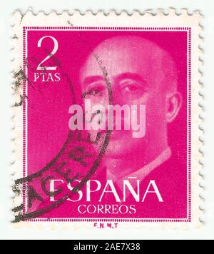 MERIDA, Estrémadure, Espagne ; DIC, 01, 2,018 - Timbres montrant un portrait du Général Francisco Franco 1892-1975. CIRCA 1949 Banque D'Images