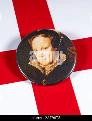 Londres, UK - 5 décembre 2019 : un badge de la reine Marie I, également connu sous le nom de Bloody Mary, représenté sur le drapeau de l'Angleterre. Banque D'Images