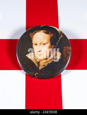 Londres, UK - 5 décembre 2019 : un badge de la reine Marie I, également connu sous le nom de Bloody Mary, représenté sur le drapeau de l'Angleterre. Banque D'Images