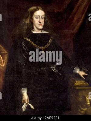 Charles II d'Espagne. Charles II (1661 - 1700), roi d'Espagne, également connu sous le nom d'El Hechizado ou l'ensorcelé, fut le dernier souverain Habsbourg de l'Empire espagnol. Il est maintenant reconnu pour son handicap physique, et la guerre pour son trône qui a suivi sa mort. Portrait de Juan Carreño de Miranda, ch. 1685 Banque D'Images