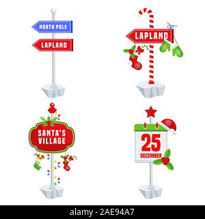 Santa Claus Pays panneau. Panneau routier à pôle nord et en Laponie. Illustration de Vecteur