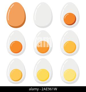 Oeufs durs set isolé sur fond blanc. Illustration de Vecteur