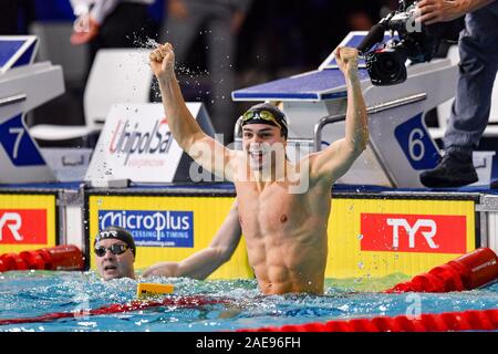 GLASGOW, Royaume-Uni. 07Th Dec, 2019. Arno Kamminga (NED) célèbre après avoir gagné de l'MenÕs 100m brasse dernière pendant la journée 4 de la LEN European Short Course du Championnat de natation 2019 A Tollcross International Swimming Center le Samedi, 07 décembre 2019. GLASGOW EN ÉCOSSE. Credit : Taka G Wu/Alamy Live News Banque D'Images