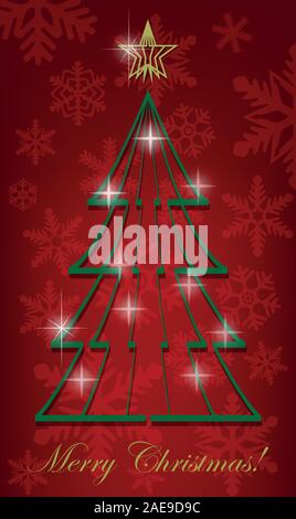 Mousseux vert sapin de Noël, vector illustration avec snowy red background Illustration de Vecteur
