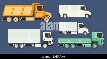 Les camions ou cars collection avec vue latérale des véhicules de transport de charge Illustration de Vecteur