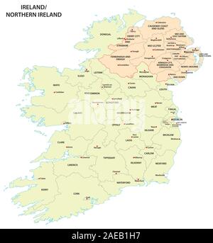 Carte administrative de l'Irlande et l'Irlande du Nord Illustration de Vecteur