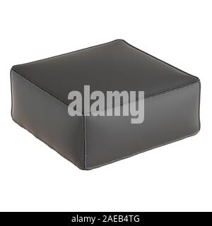 Pouf en cuir noir sur fond blanc. Le rendu 3D Banque D'Images