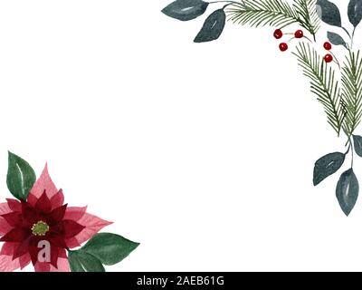 Floral background Noël avec fond bleu 01 et sapin de noël, illustration, floral border design pour carte ou invitation Banque D'Images