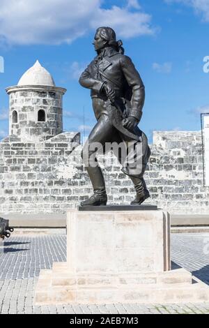 Statue de Francisco de Miranda, par l'ancien château colonial de San Salvador de la Punta, La Havane, Cuba. Banque D'Images