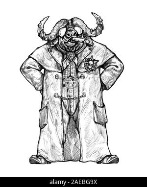 Funny buffalo patron. Dessin au crayon. Buffle africain aussi frais sheriff. Banque D'Images
