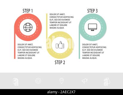 Télévision vecteur modèle ligne circle l'infographie. Concept d'affaires avec 3 options et étiquettes. Trois étapes de l'exposé, graphique, schémas, diaporama Illustration de Vecteur