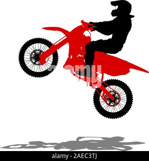 Silhouettes noires Motocross rider sur une moto. Illustrations vectorielles. Illustration de Vecteur