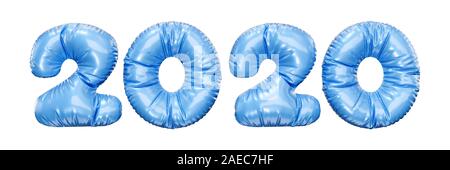 Noël et Bonne année 2020 les numéros de ballon bleu isolé sur fond blanc. Le rendu 3D Bonne Année 2020 logo design. Banque D'Images