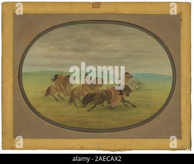 Cette peinture de George Catlin, datée de 1861-1869, représente des cavaliers Camanchee faisant la démonstration de l'équitation, montrant des chevaux, des cavaliers, des vêtements traditionnels et des pratiques équestres amérindiennes du XIXe siècle. Banque D'Images