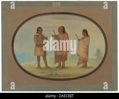 Cette peinture de George Catlin, datée de 1861-1869, représente des Indiens Kickapoo prêchant et priant, montrant des vêtements traditionnels, des gestes, des figures et des pratiques religieuses amérindiennes du XIXe siècle. Banque D'Images