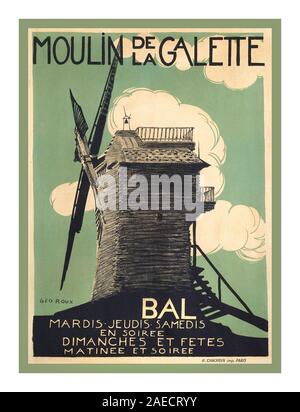 MOULIN DE LA GALETTE 1900 Vintage poster Divertissement Français Moulin de la Galette, Montmartre Paris France Le Moulin de la Galette est un moulin à vent et des entreprises situées dans la partie supérieure de l'arrondissement de Montmartre à Paris. Au 19e siècle, Le Moulin de la Galette a représenté pour les Parisiens à la recherche de divertissements de dérivation, un verre de vin et du pain fait à partir de la masse de la farine par le moulin à vent. Les artistes, tels que Renoir, van Gogh, Pissarro et ont immortalisé Le Moulin de la Galette la plus notable a été Renoir peinture de fête, bal du moulin de la galette. Banque D'Images