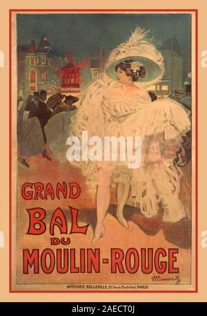 Vintage Paris Montmartre affiche lithographique Grand Bal du Moulin Rouge vintage cinema poster 1890 Banque D'Images