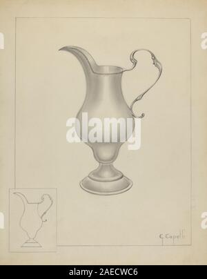 Crémier argenté créé par Giacinto Capelli vers 1936, utilisé pour servir la crème ou le lait, remarquable par son savoir-faire et son design fonctionnel. Banque D'Images