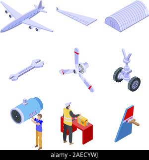 La réparation d'avions icons set, style isométrique Illustration de Vecteur