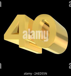 Nombre d'or 40. Les chiffres arabes en vue isométrique. 3D render. Banque D'Images