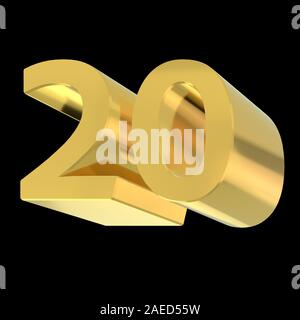 Nombre d'or 20. Les chiffres arabes en vue isométrique. 3D render. Banque D'Images
