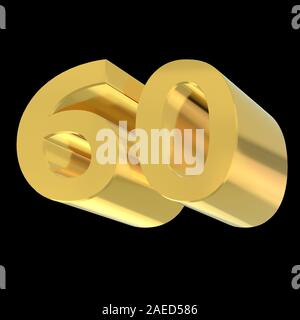 Nombre d'or 60. Les chiffres arabes en vue isométrique. 3D render. Banque D'Images