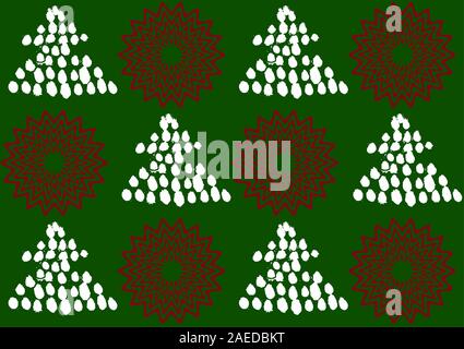 Noël et Nouvel An artistique : arbres de Noël peint avec des flocons blancs et d'infographie faite étoiles rouges sur le vert. Illustration de Vecteur