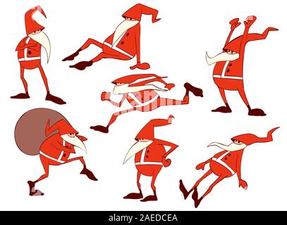 Colorful vector illustration set of funny cartoon santas Illustration de Vecteur