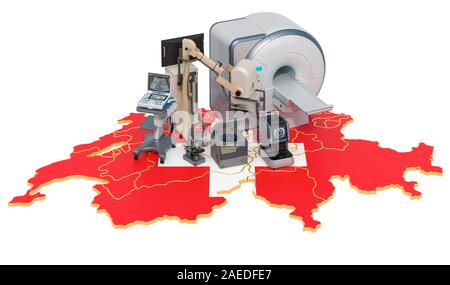 Diagnostic médical et de la recherche en Suisse, rendu 3D isolé sur fond blanc Banque D'Images