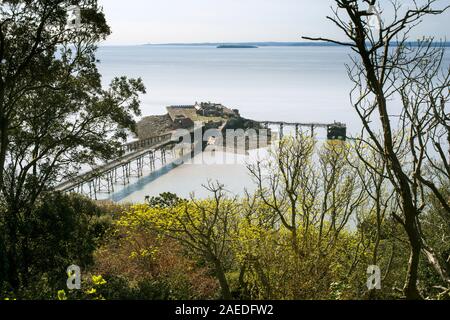 Birnbeck Pier vu de Worlebury Hill. Weston-super-Mare, North Somerset. Maintenant, l'abandon Birnbeck Pier à la tête d'ancrage liens Birnbeck Island et est c Banque D'Images