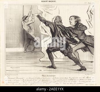 Lithographie d'Honoré Daumier de 1841 intitulée 'FARCE dramatique', représentant des figures dans des poses théâtrales avec des gestes expressifs, des expressions faciales et une interaction sociale dans une scène comique. Banque D'Images